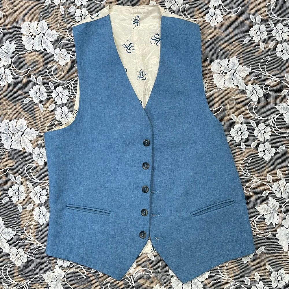 Reversible Vest Plaid Gingham Blue Cream
